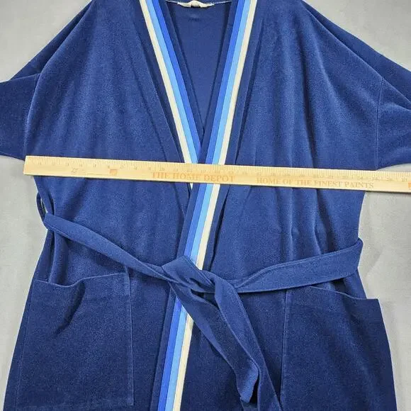 VTG Vanity Fair For Him Mens L-XL Robe Navy Blue Velour Calf Length Tie Belt USA - Picture 9 of 13